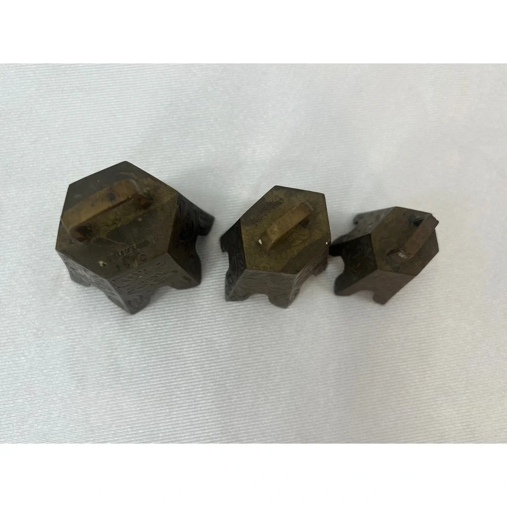 Vintage Bells of Sarna India Brass Bells Set of 3 Etched Floral Graduated